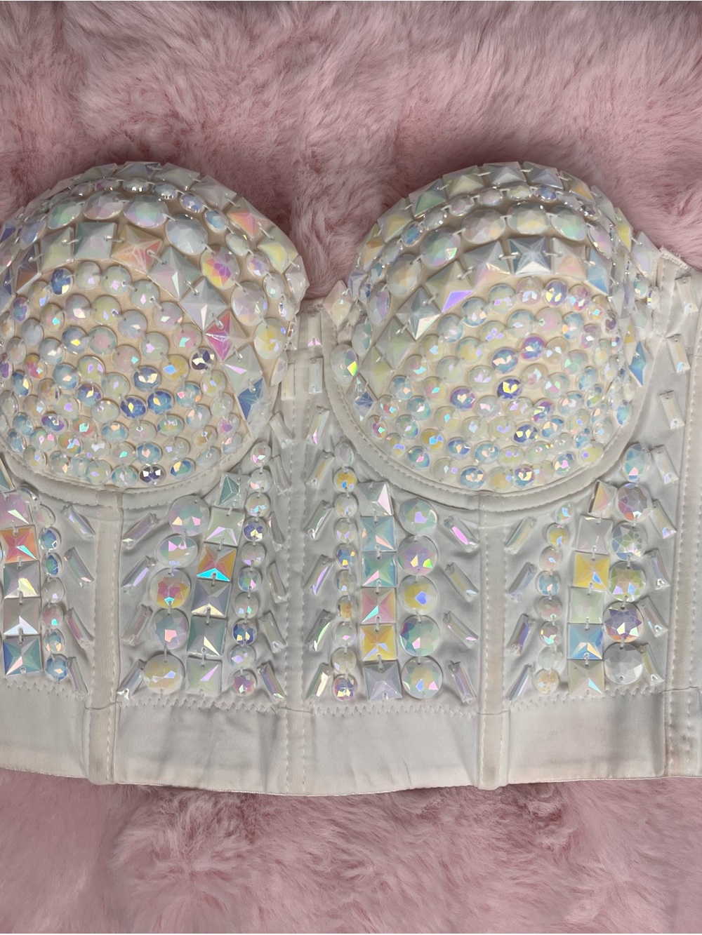 Iridescent White Embellished Bustier size SM festival Y2K coquette